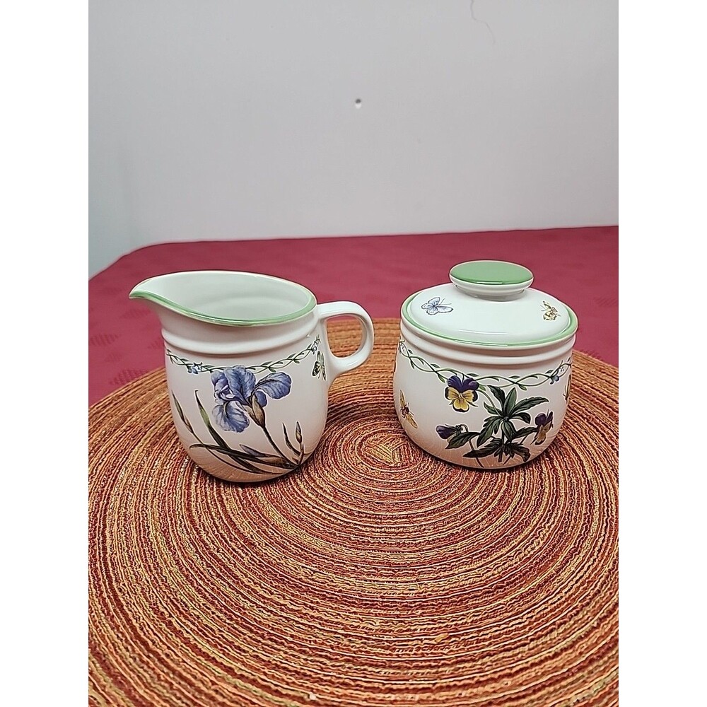Mikasa Studio Nova Garden Bloom Sugar Bowl & Creamer Flowers & Butterflies Y2K - Picture 2 of 7
